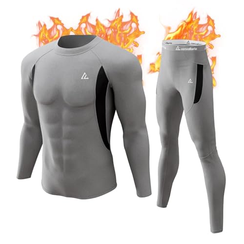 Image of Mens Thermal Underwear Long Johns Set Cold Weather Hunting Base Layer | Fleece lined top & bottom. Moisture wicking, 4-way stretch. Ultimate warm winter gear for skiing, work & outdoor sports
