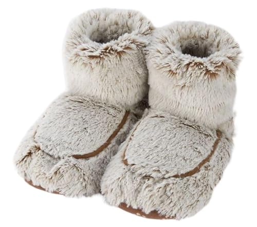FNX Warmies Microwaveable Slippers | Heatable, Warm, Comfy Indoor Boots | Plush Faux Fur - Infused with Relaxing Lavender | For Cold Feet, Pain, Relaxation & Relief | Beige, One Size Fits Most