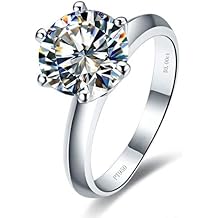 18K White Gold Plated 3CT Zircon Diamond Engagement Ring for Women Sterling Silver Jewelry Classic Solitaire Ring