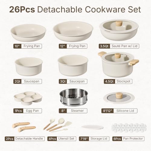 Image of CAROTE 26pcs Pots and Pans Set Non Stick, Cookware Set Detachable Handle