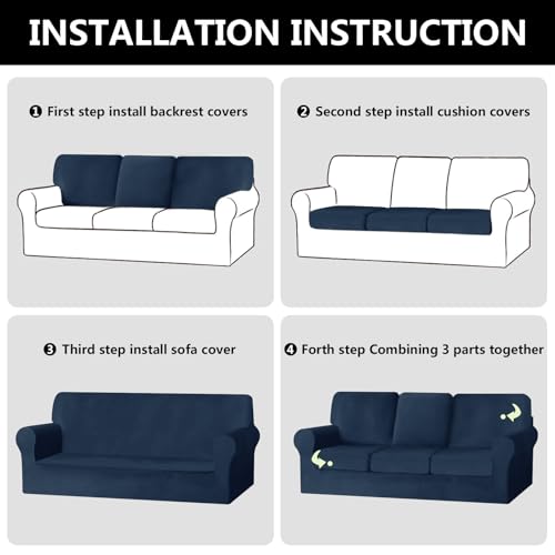 Housse canapé 3 places Ektorp extensible velours bleu royal 7 pièces - 6