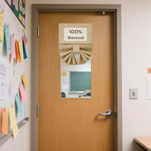 NICETOWN Lockdown Shade Classroom Door Curtains, Privacy Small Window Curtains, 10 x 30 Inch Long French Door Blind for Front, Tie Up Shades Window Co