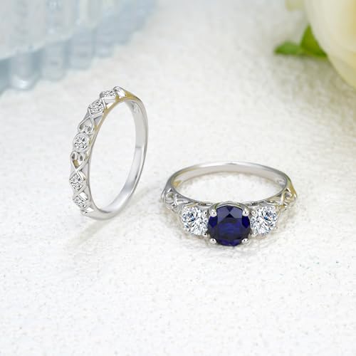 2.75 Carat(ctw) Round-Cut Sapphire Engagement Rings Sets for Women,10K 14K 18K Real Gold 3 Stones Moissanite Wedding Rings Sets,Bridal Ring with Free Engraving2