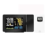  CLX Mit Projektions-Taktgeber, Digital-Projektions-Wecker mit auf der Wetterstation Temperatur Thermometer Innen/Außen, Display Bei Liquid Crystal Adjustable,Schwarz