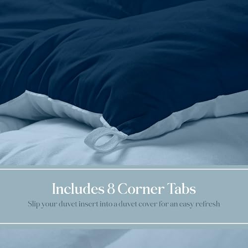 Image of ROYALE LINENS Reversible Comforter - Full Size Duvet Insert - All Season Soft Quilted Comforters with 8 Corner Tabs - Down Alternative Bedding Comforter - Duvet Insert (Navy /Lake Blue, Full 82 inchx86 inch)