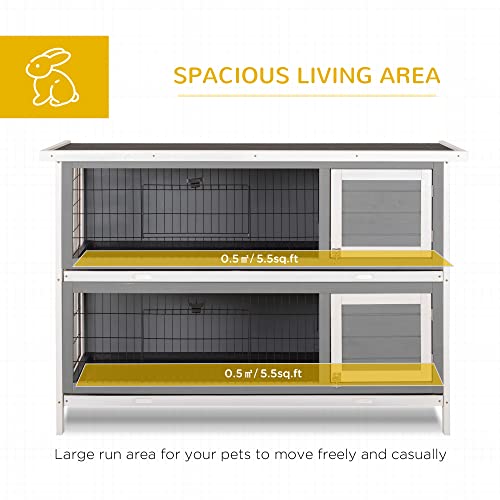 Pawhut USD51-167GY0131 54 Inch 2-Story Large Rabbit Hutch Bunny Cage Wooden Pet House Small Animal Habitat With Lockable Doors, No Leak Tray And Waterproof Roof For Outdoor/Indoor Dark Grey thumb #2