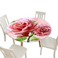 Morbuy Nappe élastique Ronde 120cm Motif 3D Fleurs De Rose Rouge - Imperméable, Lavable, Pour Table Cuisine, Jardin, Extérieur