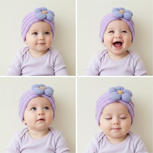 Image of SYGA Baby Cap Flower Wool Warm Knitted Streachable Hat Infant Toddler Baby Cap 0-3 Years