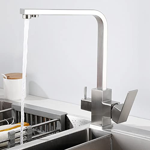 Grifo Cocina 3 Vias Osmosis Acero Inoxidable Giratorio Caliente Y Fría Grifo Para Fregadero Purificador De Agua-Modo Singular Grifo Cocina 3 Vias Osmosis Acero Inoxidable Giratorio Caliente Y Fría Grifo Para Fregadero Purificador De Agua-Modo Singular