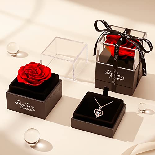 Aselfad Preserved Flowers Red Real Rose With Rose Gold Infinity Heart Necklace -Rose Gifts For Mom Wife Girlfriend On Mothers Day Valentines Day Christmas Birthday Anniversary I Love You Gifts For Her #TOP1