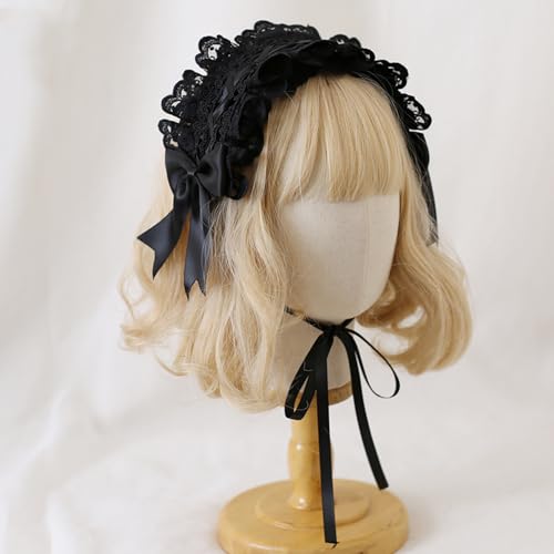 TTYAO REII Damska opaska na głowę Lolita czarna koronkowa opaska do włosów, akcesoria do włosów, dziewczęce, gotyckie nakrycie głowy na cosplay, imprezę kostiumową (czarna)