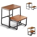 FANATU Wooden Step Stool, Heavy Duty Two-Step Stool for Adults, Steel Frame Holds up to 550Lbs, Non-Slip/Smart Design for Bedroom/Kitchen