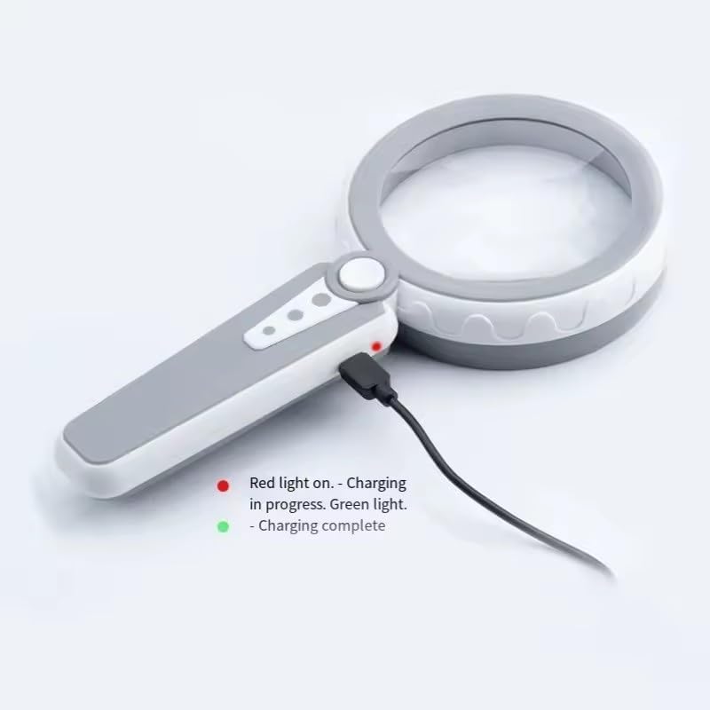 Rechargeable Handheld Magnifier with 18 LED Light Foldable Desktop Magnifying Glass