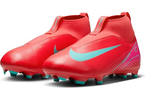 Nike Jr. Mercurial Superfly 10 Academy Little/Big Kids' MG High-Top Soccer Cleats (FQ8304-800, Ember Glow/Aurora Green)2