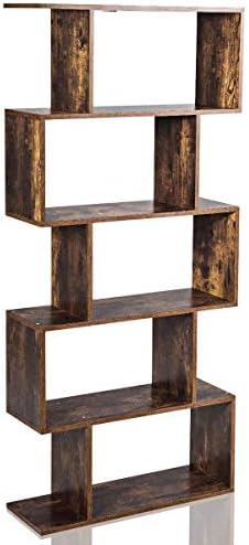 COSTWAY Wooden Bookcase, 5/6 Tiers Freestanding Storage Shelf, Home Office Industrial Decorative Bookshelf Display Stand Rack (Brown, 70 x 24 x 158cm)