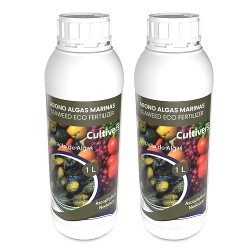 CULTIVERS Fertilizante Algas Marinas Líquido 2x1L. Abono orgánico para plantas extracto de Ascophyllum nodosum. Potenciador de crecimiento, estimulador de raíces, mejora la producción y la calidad