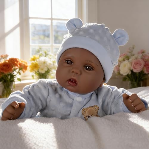 Milidool Black Reborn Baby Dolls Boy 18 Inch Lifelike Black Silicone Baby Dolls that Look Real African American Newborn Boy Dolls Realistic Baby Doll with Bear Clothes Gift Set for Ages 3+