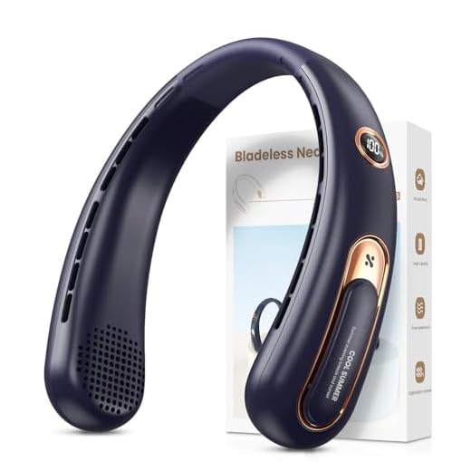 Ventilador de Cuello- Ventilador Cuello USB Recargable Máx 15H, Ajustable al Cuello, Pantalla Digital, 3 Velocidades, Potente y Silencioso, Portatil y Ligero para Hogar, Oficina, Viajar, Acampar-Azul