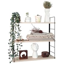 HTB 3 Tier Shelf White Wooden, Floating Shelves for Wall with Real Wood Planks Easy Removed for Height Adjustment, DIY-able Shelves Wall Mounted for Kitchen, Bathroom, Office, Behind The Toilet