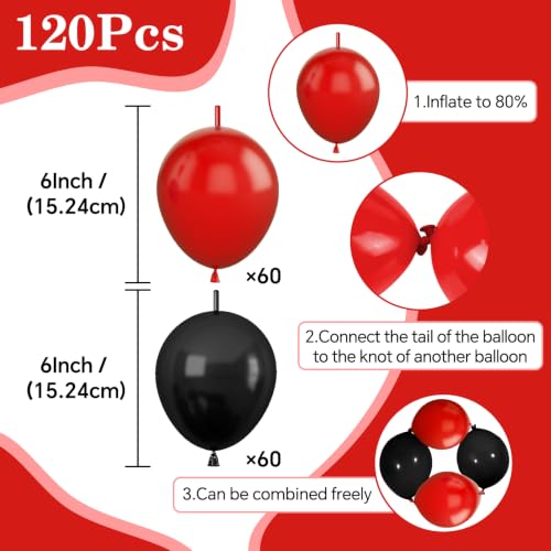 Image of Black Red Link Balloons,120Pcs 6Inch Black and Red Latex Linking Balloons for Birthday Baby Shower Wedding Anniversary Graduation Party Decorations