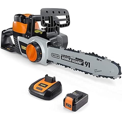 TECCPO Cordless Chainsaw, 40V 12-Inch Electric Chainsaw, High Performance Motor, 2.5Ah Samsung Battery and Charger Included, 26.24ft/s Chain Speed, Oregon Chain, for Cutting Trees and Wood-TDCS01A Cover
