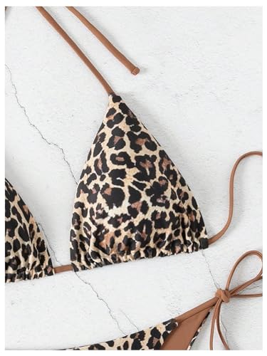 SOLY HUX Women's Leopard Print Bikini Sets Halter Triangle Tie Side Two Piece Swimsuit Bathing Suits3