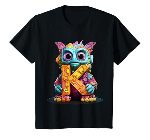 Niños Adorable monstruo Alfabeto Letra K Graciosa Caricatura Camiseta