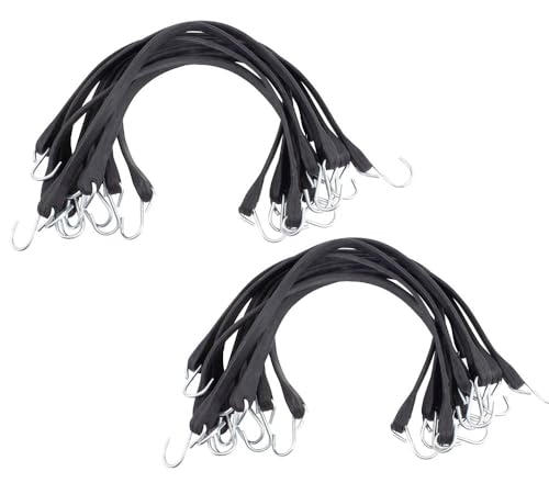 Mytee Products 100 Pack 15" Natural Rubber Tarp Bungee Straps Tie Down Cords S Hooks Heavy Duty Ideal for Securing Tarps