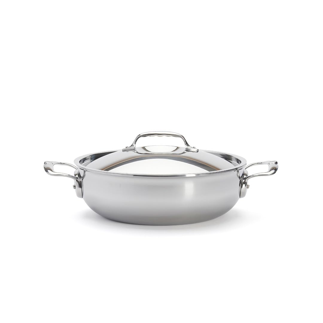 de Buyer - Patelnia do serwowania AFFINITY z wielowarstwowej stali nierdzewnej - z pokrywką - 28 cm - 3754.28, srebrna