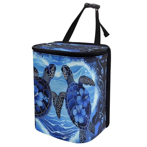 Image of Talayituse Turtle Hibiscus Print Car Trash Can with Adjustable Straps, Foldable Car Trash Bag Bin Car Garbage Bag Multipurpose Storage Box for Vehicle Travel Camping Picnicing