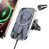 15W Mag safe Support Voiture avec Chargeur sans Fil, Mag Safe Chargeur Voiture Ventilation sans Fil Magnétique Support Téléphone Portable pour i Phone 16 15 14 13 12 Pro Max Mini Plus, avec Adaptateur