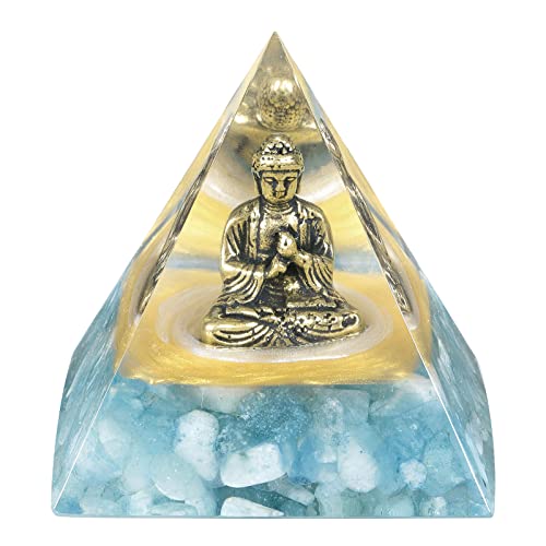 Rockcloud Hand Carved Aquamarine Buddha Statue Orgone Crystal Pyramid
