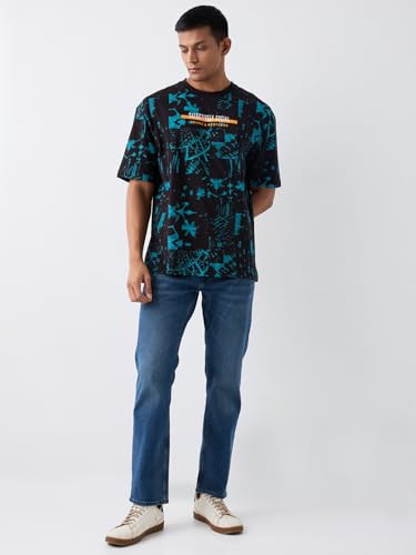 Image of Spykar Men's Oversized Round Neck Half Sleeve Printed Casual T-Shirt