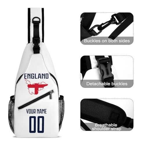 Custom England Sling Bag,Soccer Chest Bag,Personalized Any Name Number Crossbody Backpack,Cycling Travel Daypack For Men Women3