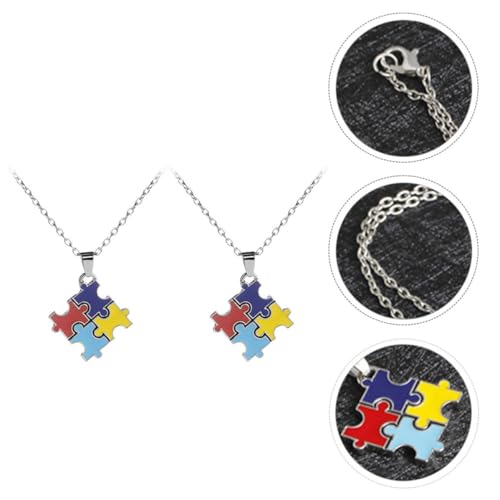 Mikinona Collier de bijoux puzzle 2PCS en alliage, accessoire symbole autisme, cadeau d'anniversaire pour personne autiste – vue 9