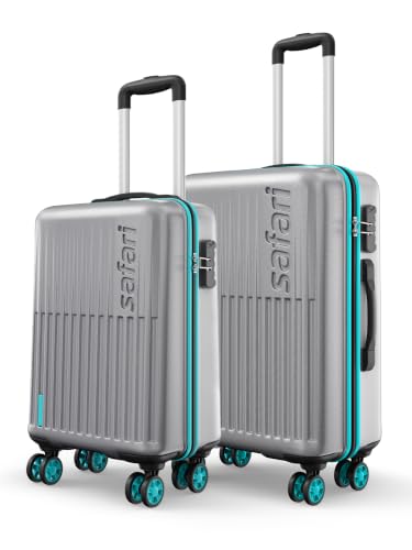 Image of Safari Astra Neo 8 Wheels Set of 2 (Cabin + Medium) Trolley Bags, Hard Case Polycarbonate, 360 Degree Wheeling Luggage for Men & Women, Travel Bag Suitcase for Travel, Silver