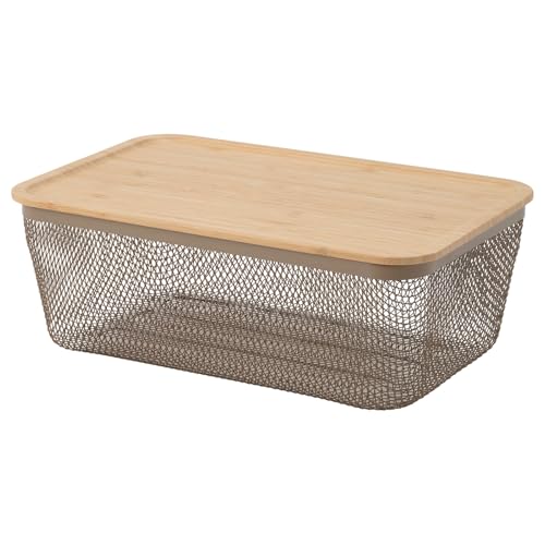 Ikea 365 Food Storage Basket With Lid Rectangular Metal Light Grey Brown Bamboo