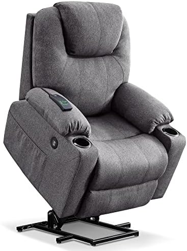 MCombo Medium Power Lift Recliner Chair Sofa with Massage and Heat for Elderly, 3 Positions, Cup Holders, and USB Ports, 2 Side Pockets, Fabric 7040 (Medium, Gray)