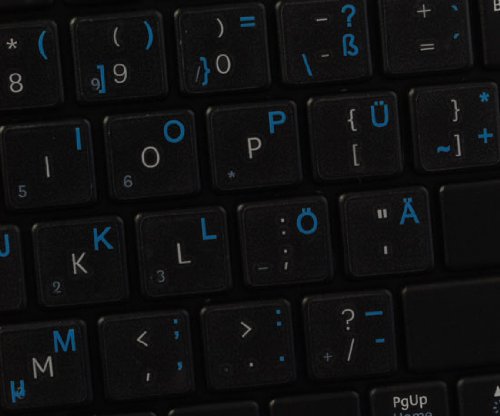 German Keyboard Decals On Transparent Background With Blue, Orange, Red, White Or Yellow Lettering (14X14) (Blue) #TOP3