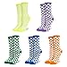 Violet Mist Checked Crew Socks for Women Girls Vintage Plaid Patterned Calf Casual Cotton Sock Fun Novelty Colorful Fashion Thin Dress Ankle Socks 5 Pack