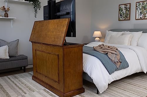 Touchstone 72009 - Elevate Tv Lift Cabinet - Tvs Up To 50 Inch Diagonal (45” Wide Tv) – Honey Oak - 50 In Wide - Quiet & Quick Whisper Lift Ii Tv Lift – Wired & Wireless Rf Remote #TOP2