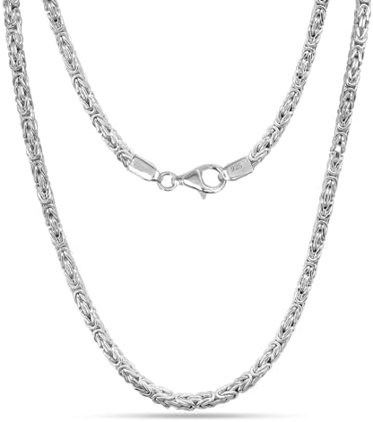 TRUESILVER ACPL 925 Sterling Silver Classic Byzantine Necklace for Men Women | Handmade Italian 4MM Byzantine Link Chain Necklace (18, 20, 22, 24 Inches)