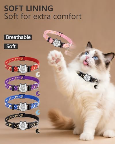 QR Code Pet ID Cat Collar - Breakaway Safety Kitten Collar with Glow in The Dark & Bell, Cute Moons Stars Adjustable Collar for Cats, Online Profile for Medical Info, Contact & Lost Pet Recovery(Blue) - Thumbnail 6