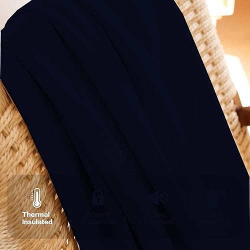 Image of Triple Pinch Pleated Blackout Curtains Thermal Insulated Room Darkening Curtains for Bedroom /Livingroom Pack of 2 Panels, Tiebacks, Hooks (Navy Blue)