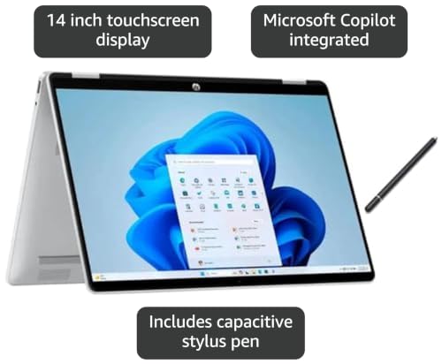 Image of HP OmniBook 5 Flip 2-in-1 14 inch Full HD+ Touch-Screen Laptop | Intel Core 5 120U|Intel Graphics| Copilot | Webcam| Silver | 8GB RAM DDR5 | 512GB SSD |Windows 11 Home |Bundle with Stylus Pen