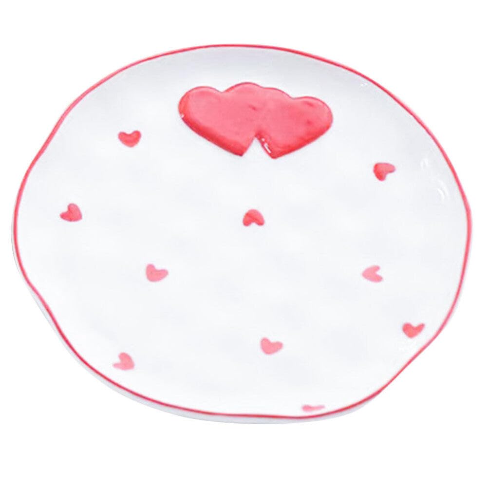 Hemoton Heart Shaped Ceramic Plate Valentine Snack Serving Dish Porcelain Dessert Plate