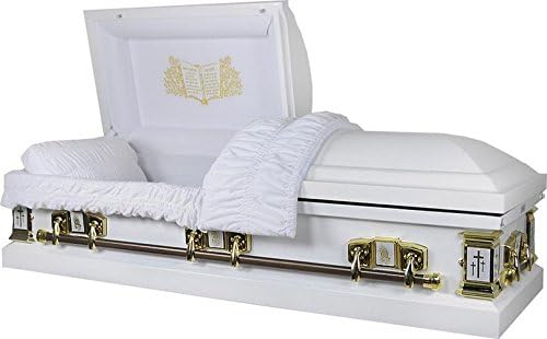 Overnight Caskets - White Cross White Finish W White Interior 18 Gauge Metal Casket/Coffin
