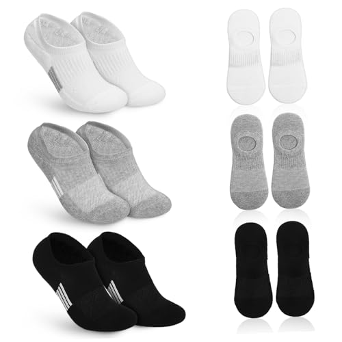 Healvian 6 pares Calcetines Invisibles Unisex con de Rizo Cómodos y Resistentes Cortos para Hombre y Mujer Colores Negro Blanco y Gris Talla