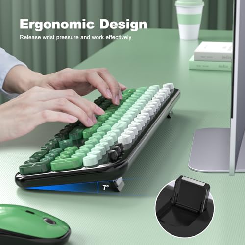 Image of Wireless Keyboard and Mouse Combo, MOWUX Colorful Computer Full Size 2.4G Plug and Play Wireless Typewriter Keyboard and Mouse Set for Computer, Desktop, PC (Black Green Gradient)