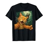 Cat Selfie T-Rex Chase Funny Dinosaur Meme Graphic Art T-Shirt